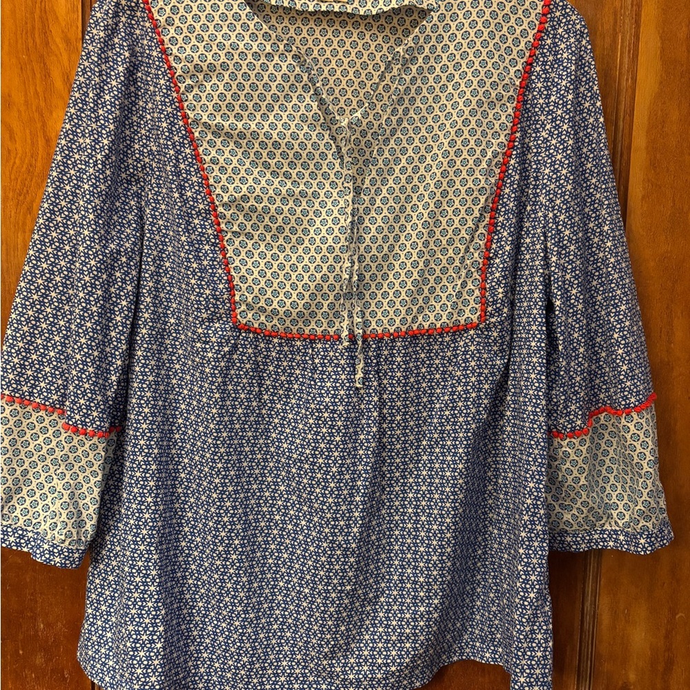 Boden Blue and White Patterned Women's Top